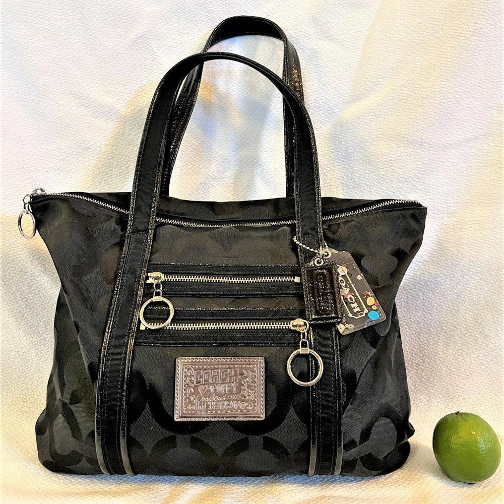 Black Coach Poppy Shoulder Bag with Monogram